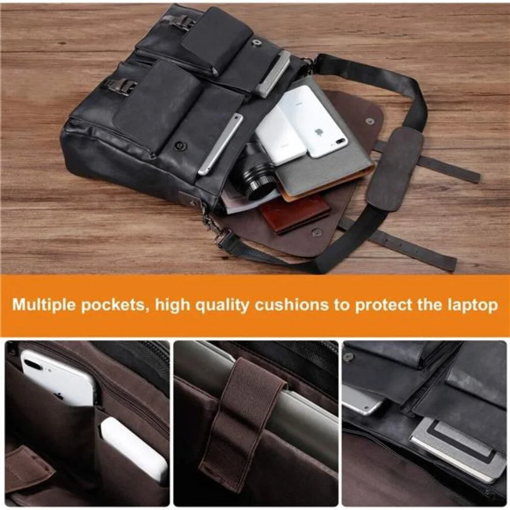 Leather Messenger Bag for Men, 15.6 Inch Vintage Laptop Bag Briefcase Satchel